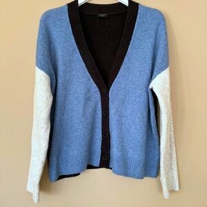 Talbots Women XLP Petite Button Cardigan Deep V Neck Colorblock Blue Preppy Soft